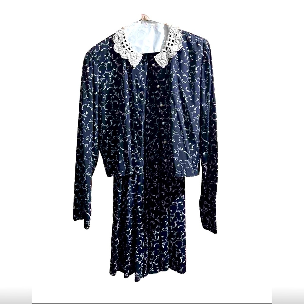 ms choice Lace Collard Shirt And Skirt Set 70 Vintage